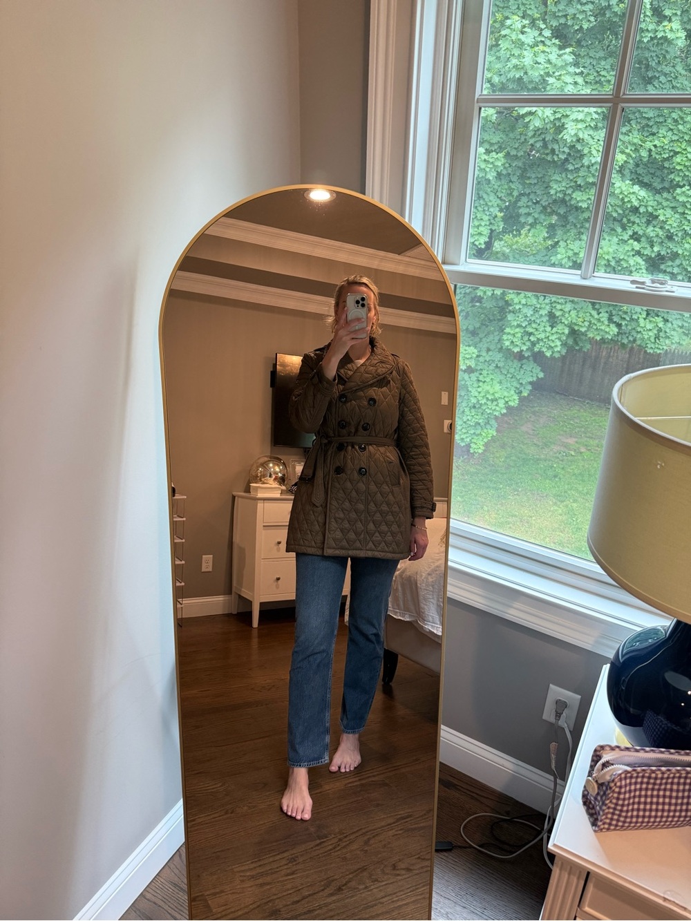 Burberry Quilted Double-Breasted Trench Coat in Olive